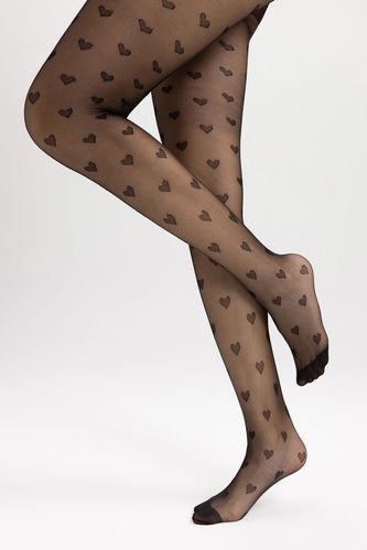 Siyah Kadın 15 Den Kadın Kalpli Külotlu Çorap 2985019