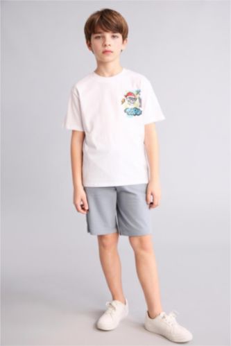 Erkek Çocuk - Genç Erkek Gri Regular Fıt Pike Şort Erkek Çocuk