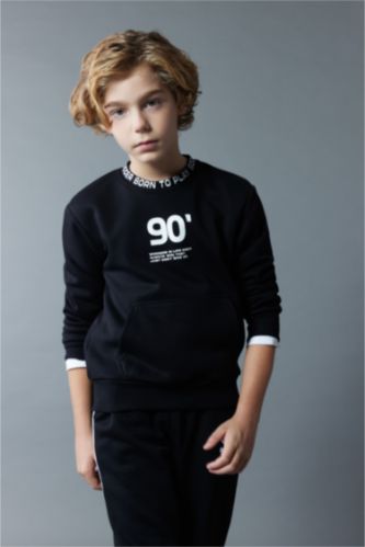 Young Boys - Teen Boys Black Regular Fit Crew Neck Sweatshirt