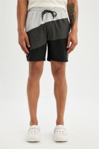 MAN Anthracite DeFactoFit Regular Fit Printed Flexible Textured Short Swim Shorts