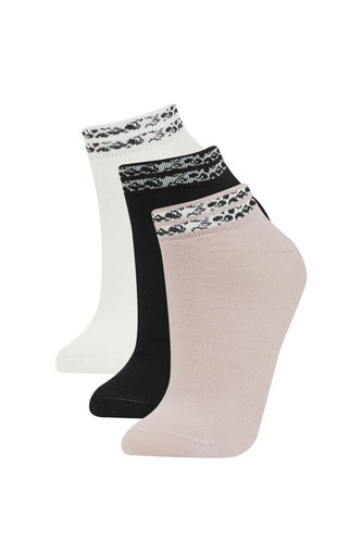 Kadın Leopar Desenli 3'lü Pamuklu Patik Çorap