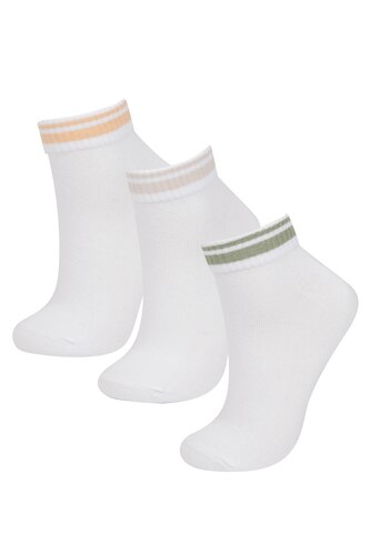 3 Paires Chaussettes De Sport Femme HABNI - Coton, Rayures, Tailles 38-43 - Couleurs Noir, Blanc, Gris