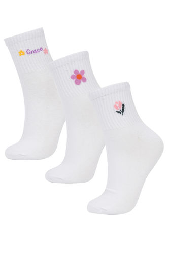 Kadın Çiçekli 3'lü Pamuklu Soket Çorap