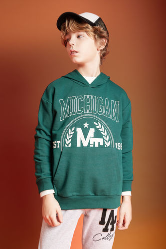 Erkek Çocuk Oversize Fit Baskılı Kapüşonlu Sweatshirt