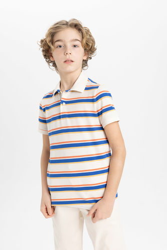 Boy Striped Pique Short Sleeve Polo T-Shirt