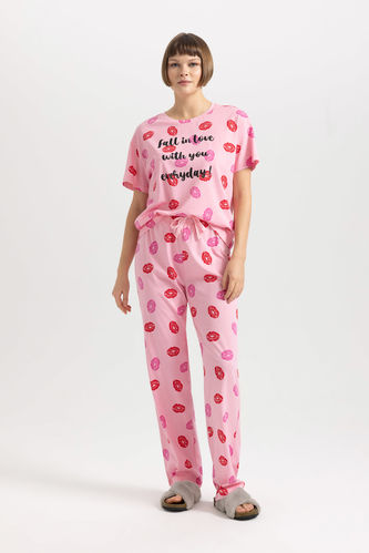Fall in Love Regular Fit Kısa Kollu Desenli Pijama Takımı