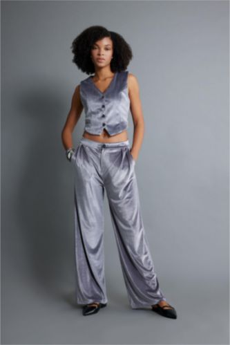 Wide Leg Fleece Pocket Velvet Trousers