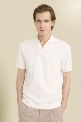 MAN Ecru Regular Fit Pleat Polo T-Shirt