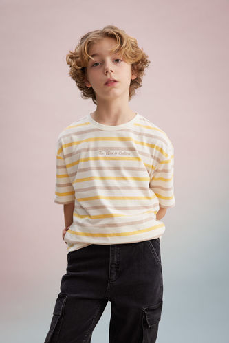 Boy Oversize Fit Crew Neck Patterned Short Sleeve T-Shirt