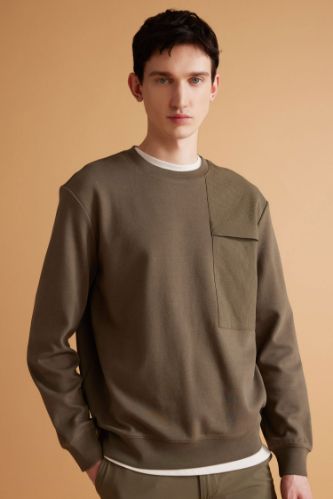 Regular Fit Bisiklet Yaka Basic Düz Sweatshirt