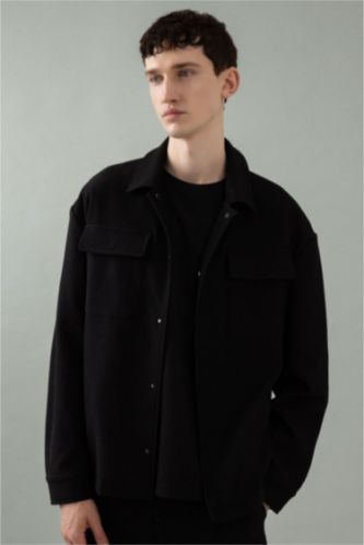 MAN Black Button up Puffer Jacket