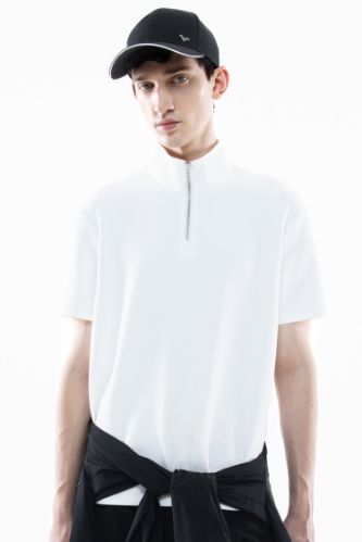 Regular Fit Stand Collar Half Zipper Heavy Fabric T-Shirt