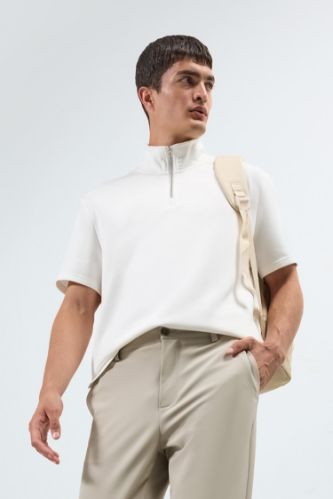 Regular Fit Stand Collar Short Sleeve Heavy Fabric T-Shirt