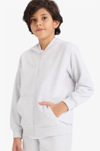 Erkek Çocuk Kapüşonlu Pike Fermuarlı Sweatshirt
