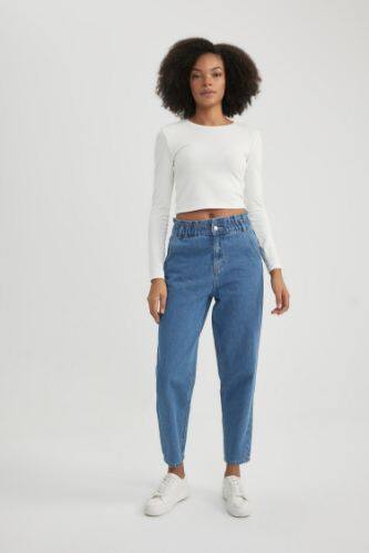 Bleu Fonc FEMME Jean Taille Haute et Longueur Cheville Taille