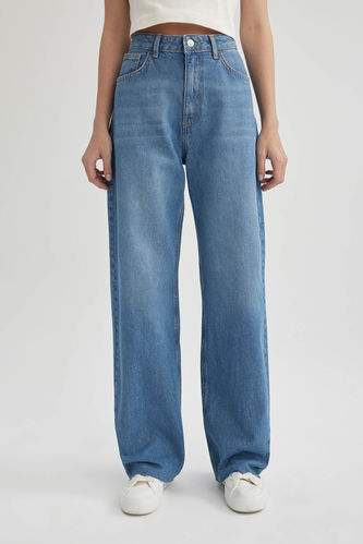 Wide Leg High Waist Cutaway Long Jeans