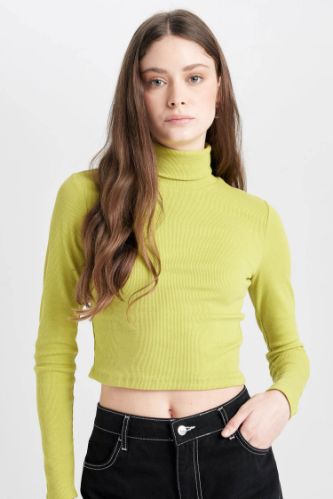 Coool Fitted Balıkçı Yaka Fitilli Kaşkorse Basic Düz Uzun Kollu Tişört