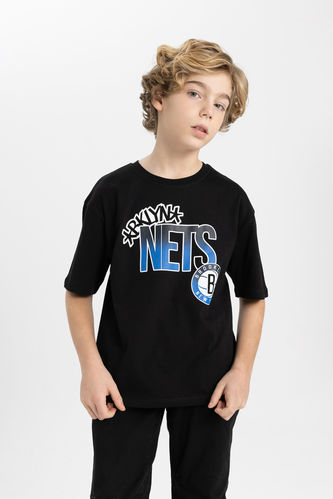 T-Shirt Oversize Manches Courtes à Col Rond Nba Brooklyn Nets Pour Garçon