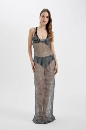 Regular Fit Kolsuz File Maxi Plaj Elbisesi-Fall in Love