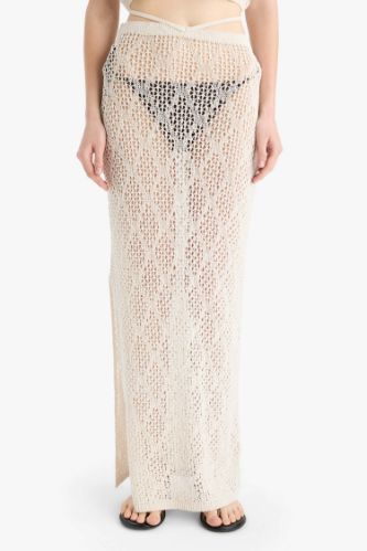 Regular Fit Ajurlu Triko Maxi Plaj Eteği-Fall in Love