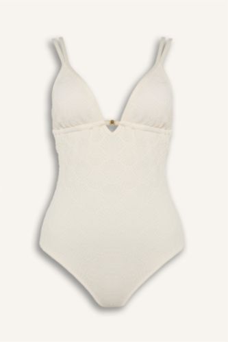 Әйелдерге экру Regular Fit кестелі ришелье суға шомылу киімі