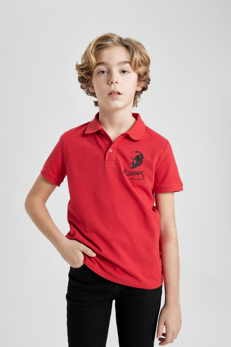 Erkek Çocuk 23 Nisan Çocuk Bayramı Pike Kısa Kollu Atatürk Baskılı Polo Kırmızı Tişört