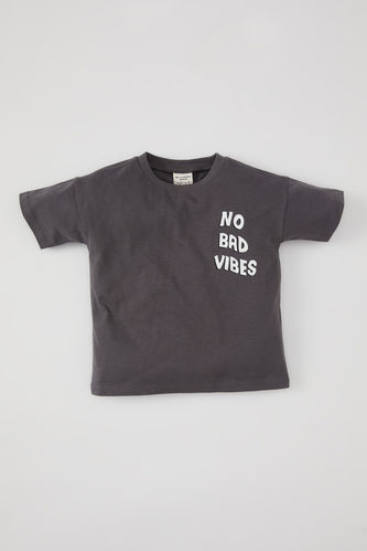 Baby Boy Crew Neck Slogan Printed Short Sleeve T-Shirt