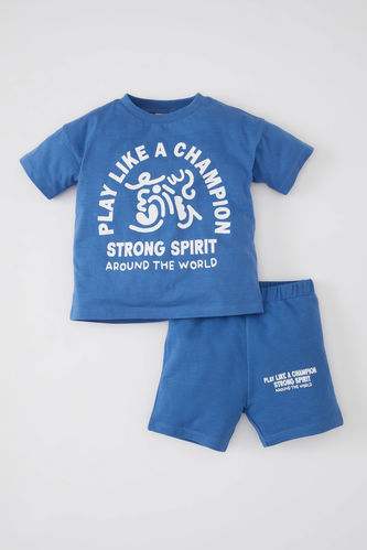 Erkek Bebek Baskılı Kısa Kollu Tişört Şort 2'li Takım