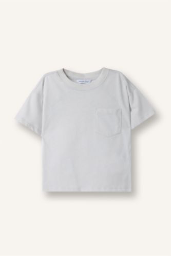 Erkek Bebek Açık Gri %100 Pamuklu Bisiklet Yaka Tişört Erkek Bebek