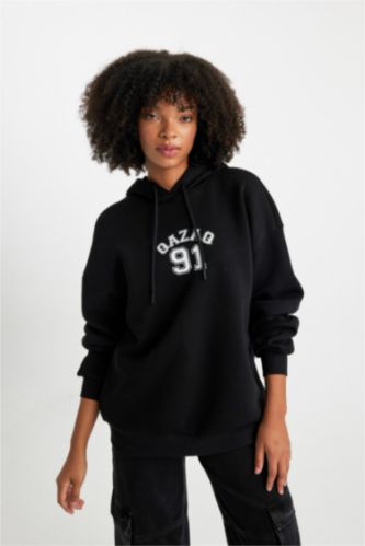 WOMAN Black Oversize Fit Thick Sweatshirt Fabric Sweatshirt