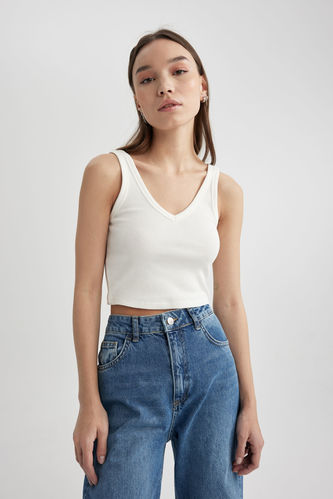 Fitted V-Neck Ribbed Camisole Crop Top