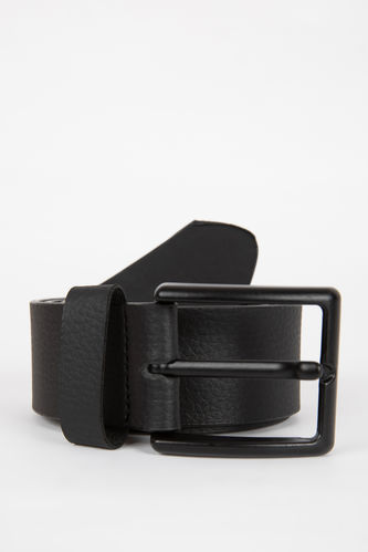 Men Rectangular Buckle Faux Leather Belt