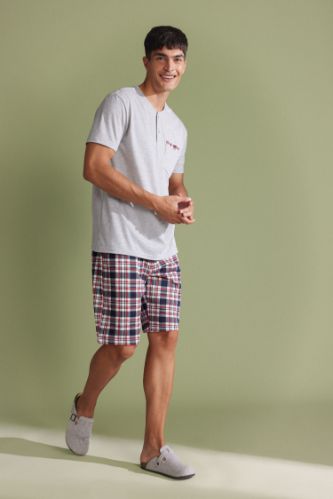 Regular Fit Pijama Takım Kısa Kollu Üst Şort Beli Lastikli Alt