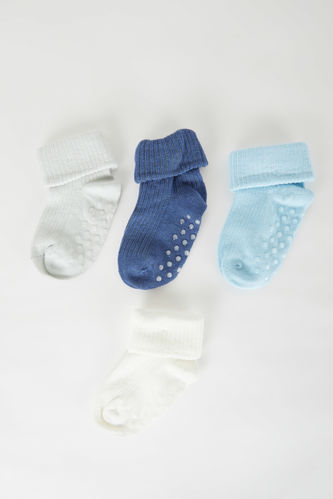 Chaussettes Longues Coton à Semelle Antidérapante pour Bébé Garçon - 4 Paires