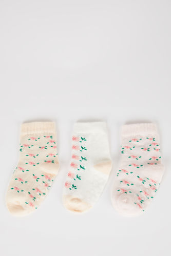 Chaussettes Longues Coton avec Semelle Antidérapantes pour Bébé Fille - 3 Paires