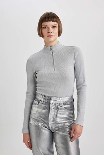 Slim T-shirt Long Sleeves Half Collar Women