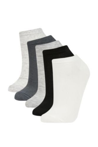 Woman Black 5 Piece Cotton Short Socks