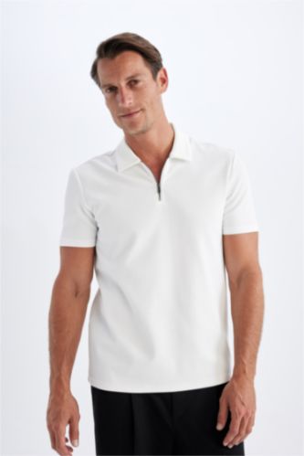 MAN White Regular Fit Pleat Short Sleeve Polo T-Shirt