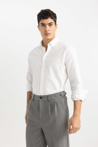 Modern Fit Polo Neck Textured Long Sleeve Shirt