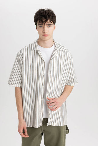 Relax Fit Apache Neck Striped Short Sleeve Shirt