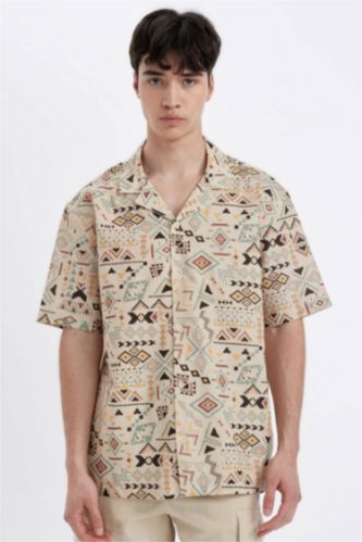 قميص قطن بنمط عرقي قصة عادية بياخة عالية