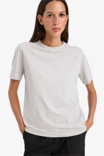 WOMAN Grey Melange Regular Fit Crew Neck Basic Cotton T-Shirt