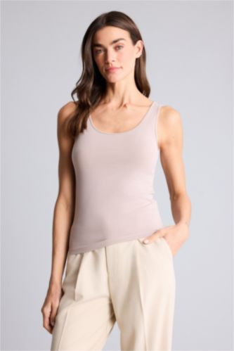 Женщины Слоновая кость Майка приталенного кроя с круглым вырезом базовый для женщин