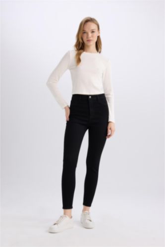 نساء أسود High Waist Ankle Length Skinny Leg Basic Jeans