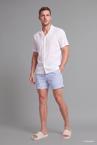 Men Light Blue Striped Short Swim Shorts