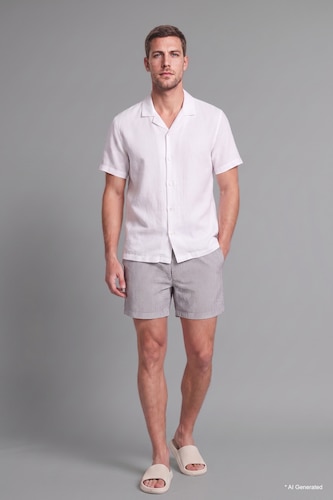 Men Khaki Striped Short Swim Shorts