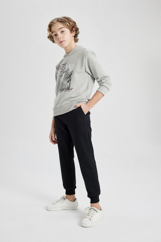 Boy Hooded Printed Sweatshirt Sweatpants 2 Piece Set