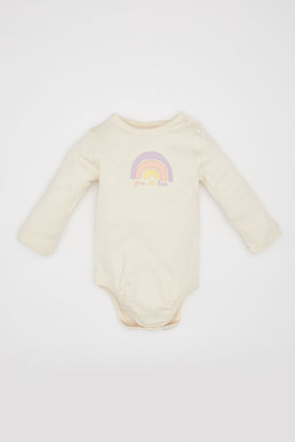 Baby Girl Newborn Crew Neck Rainbow Printed Heavy Fabric Snap Body