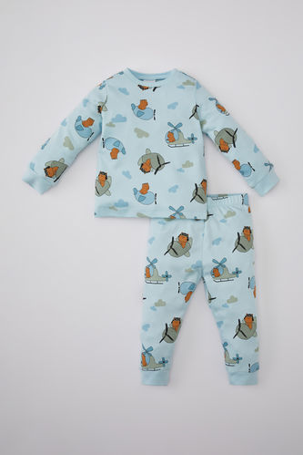 Erkek Bebek Ayı Baskılı Uzun Kollu Premium Pijama Takımı