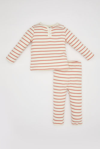 Kız Bebek Çizgili Uzun Kollu Fitilli Kaşkorse Pijama Takımı
